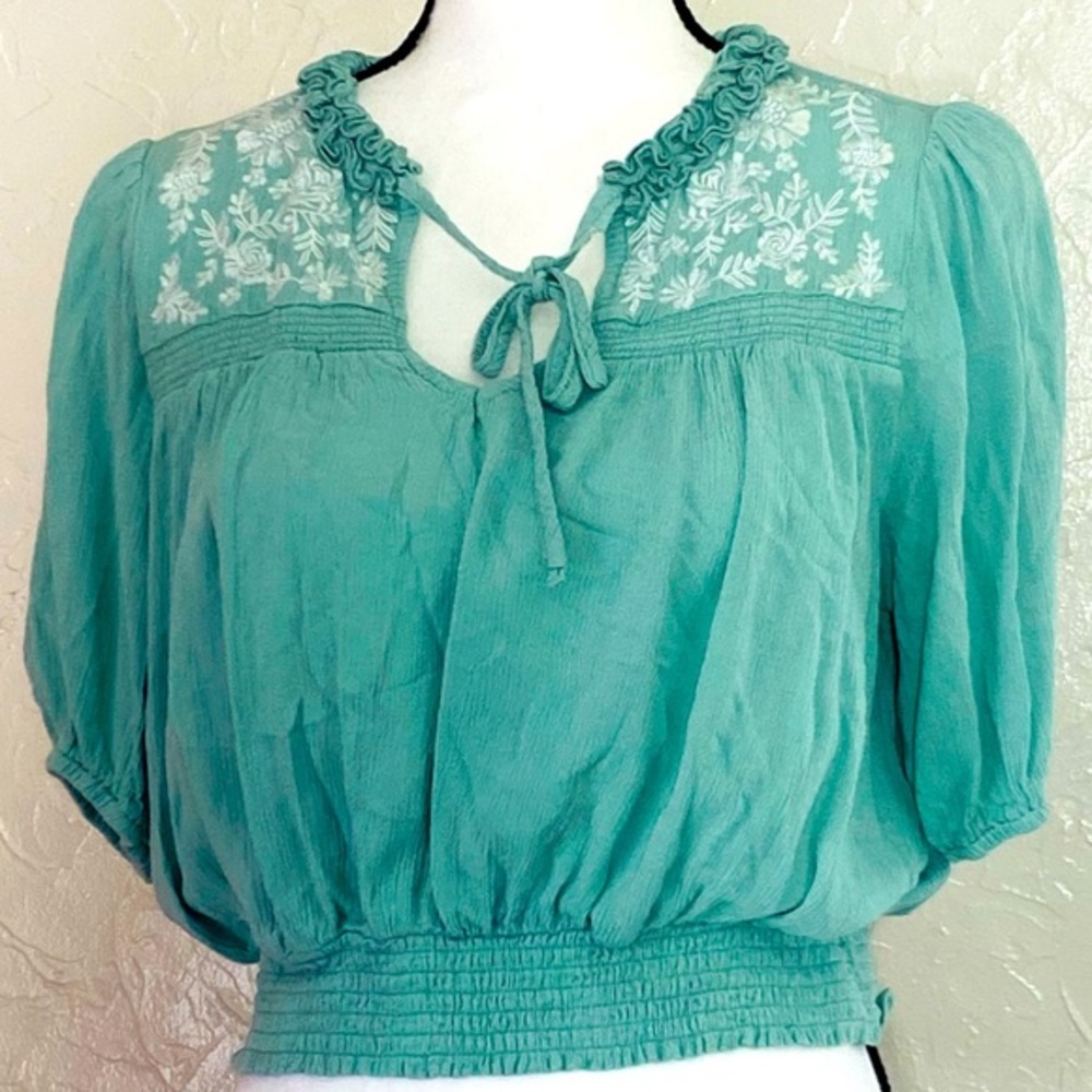 Elegant Teal Blouse with Embroidered Details